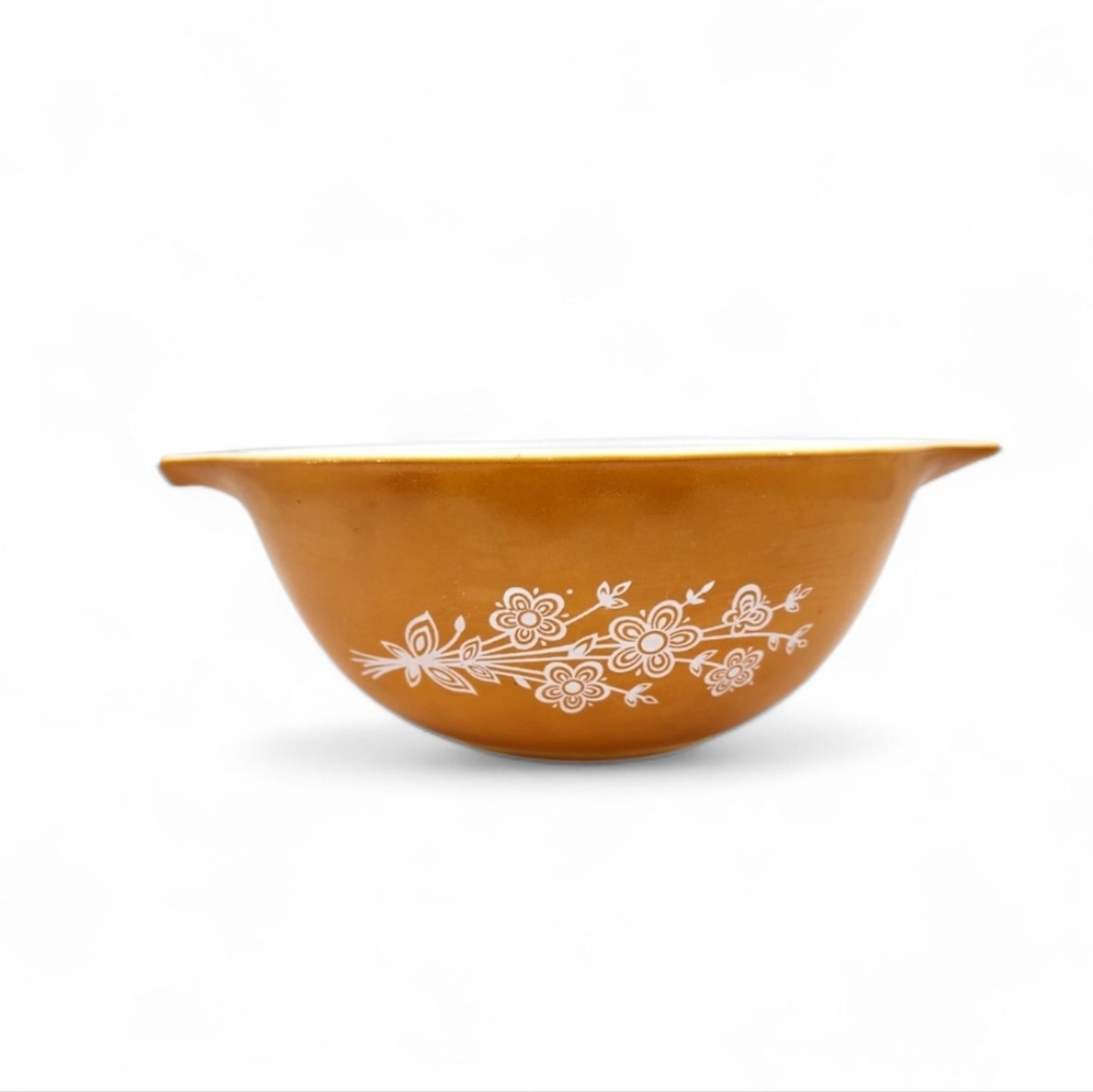 VINTAGE PYREX #444 4 Qt Cinderella Mixing Bowl - Orange Butterfly Gold Flora